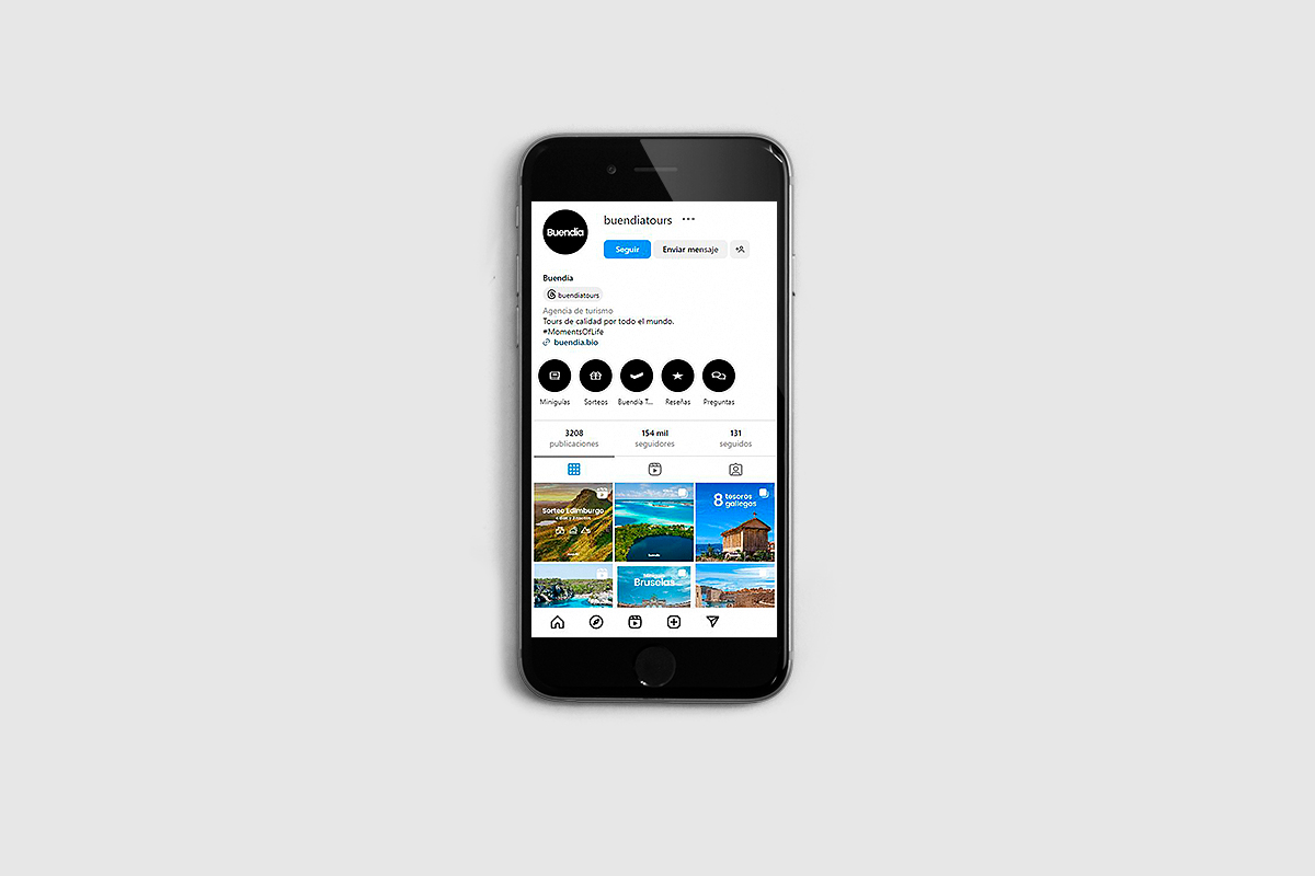 Cuenta de Instagram de Buendía Tours compartiendo experiencias de viaje y ocio en destinos internacionales